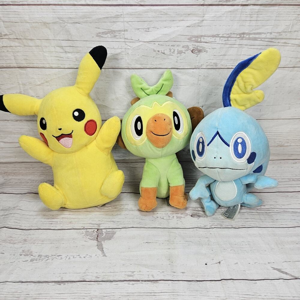 3 Pokemon Plush Wicked Cool Toys WCT Stuffed Sobble Pikachu Grookey